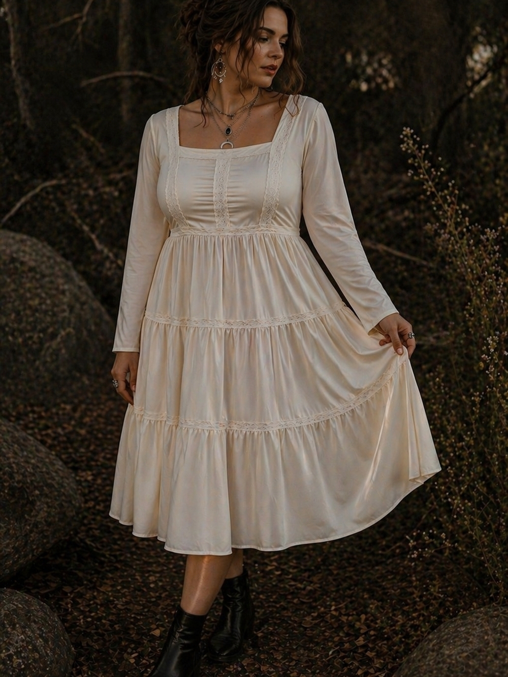Dreamy ivory cottagecore dress with romantic prairie vibes MED